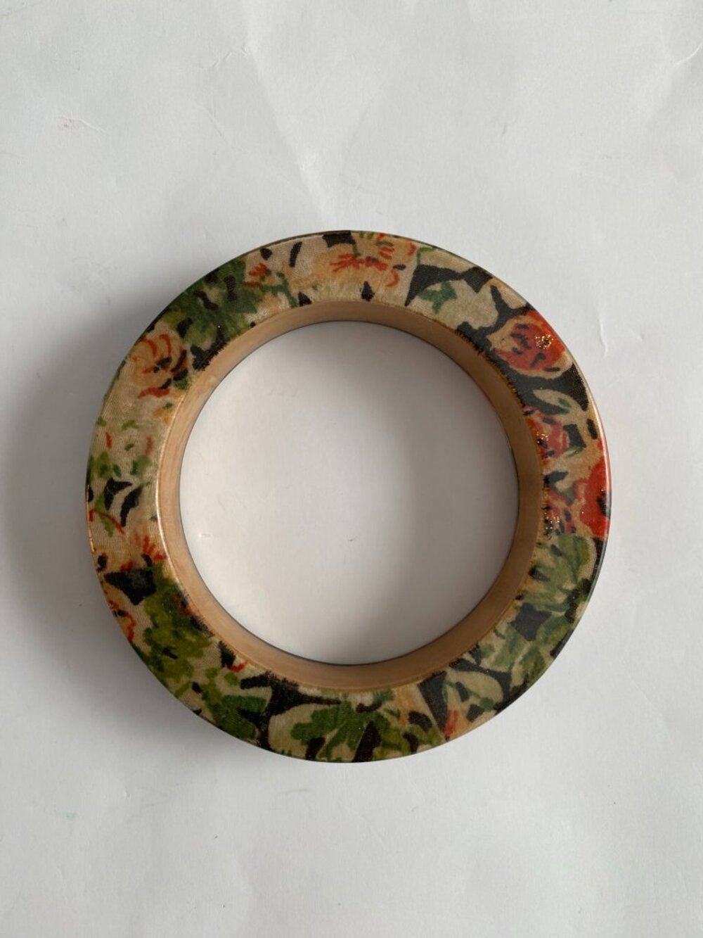 Wooden Bracelet with Multi Color Flower Design